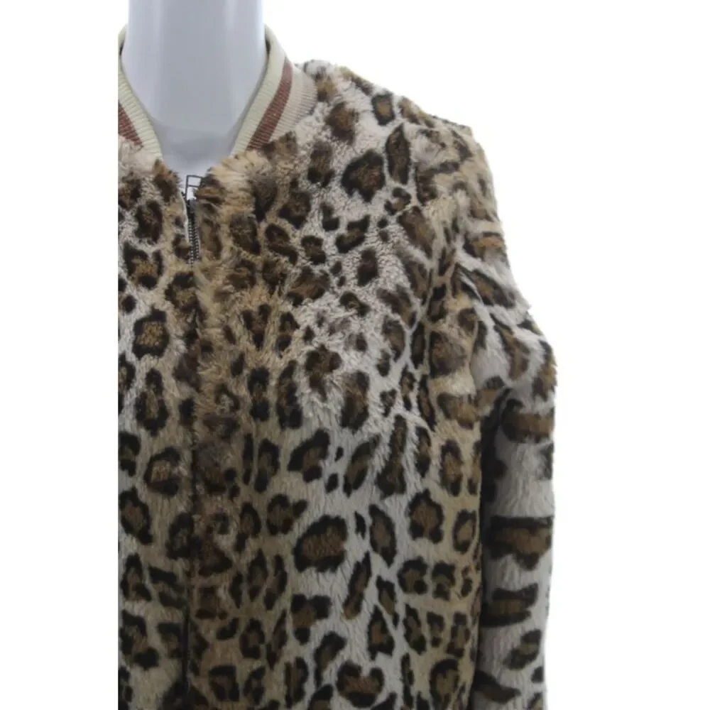 Spiritual Gangster Women Multicolor Animal Print Faux Fur Bomber Jacket Size M